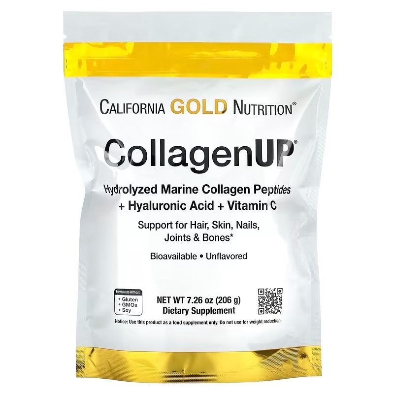 Морський колаген-пептид California GOLD Nutrition "CollagenUP" з гіалуронкою і вітаміном C, 5000 мг (206 г)