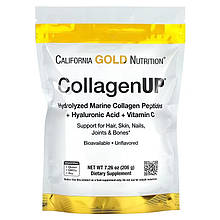 Морський колаген-пептид California GOLD Nutrition "CollagenUP" з гіалуронкою і вітаміном C, 5000 мг (206 г)