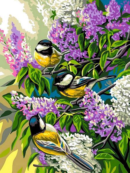 Рукітвор Картина за номерами (VK252) Синиці на бузку, 30 х 40 см, DIY Babylon