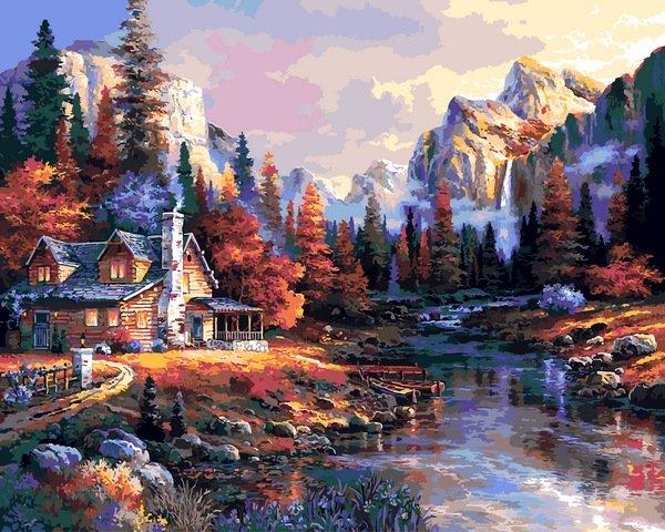 Рукітвор Картина за номерами (VP1455) Будиночок у осінньому лісі, 40 х 50 см, DIY Babylon