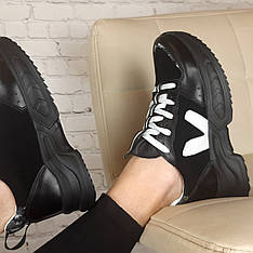 Жіночі круті чорні кросівки для дівчат з натуральної шкіри на легкій підошві розмір 36 37 38 39 40 41