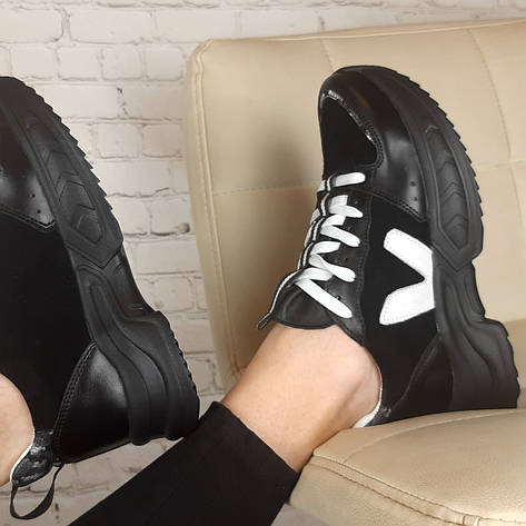 Жіночі круті чорні кросівки для дівчат з натуральної шкіри на легкій підошві розмір 36 37 38 39 40 41, фото 2