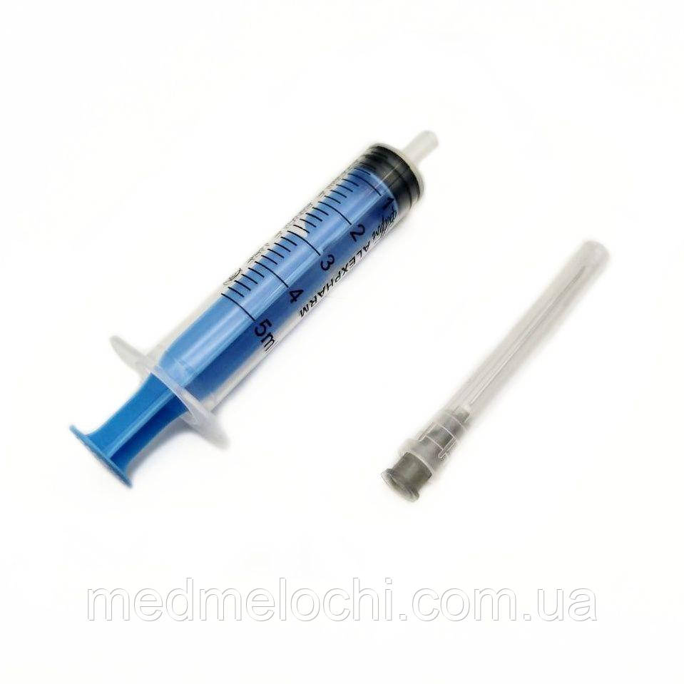 Шприц ін'єкційний 3-х компонентний 5 мл з голкою 22G (0,7x40 мм), Luer Slip ALEXPHARM