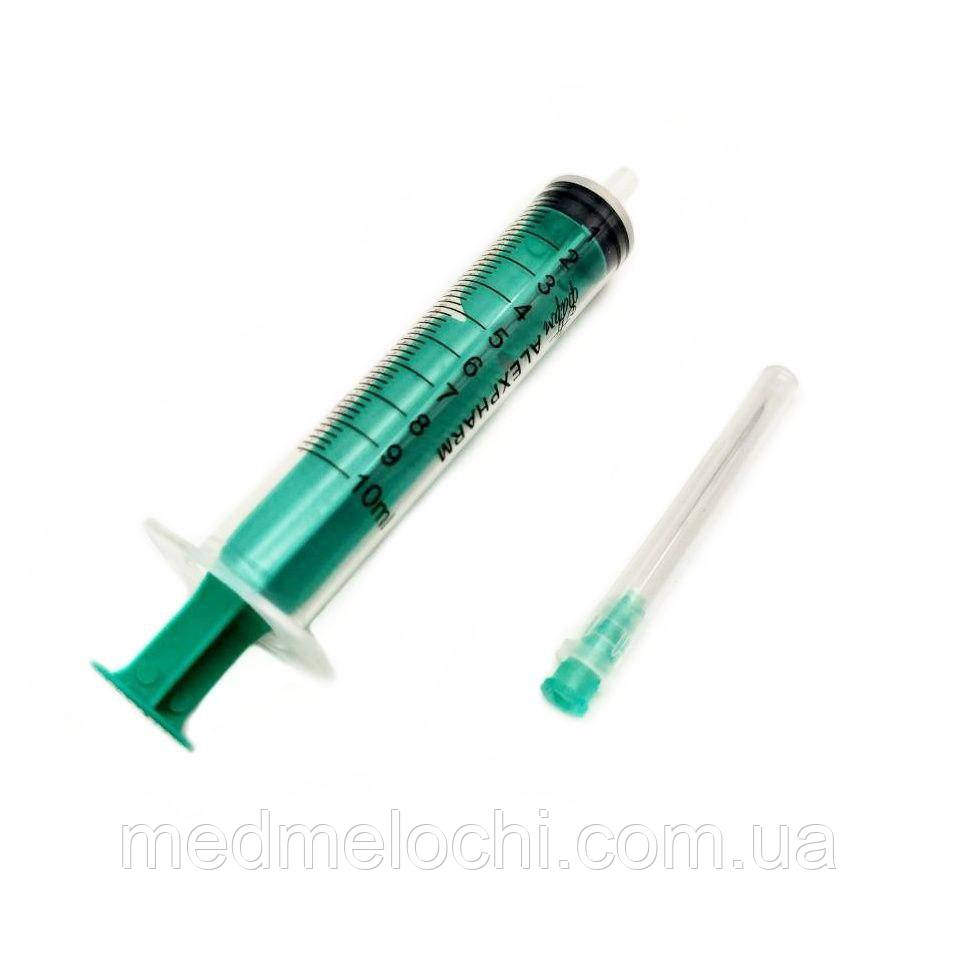 Шприц ін’єкційний 3-х компонентний 10 мл з голкою 21G (0,8 х 40 мм.), Luer Slip ALEXPHARM