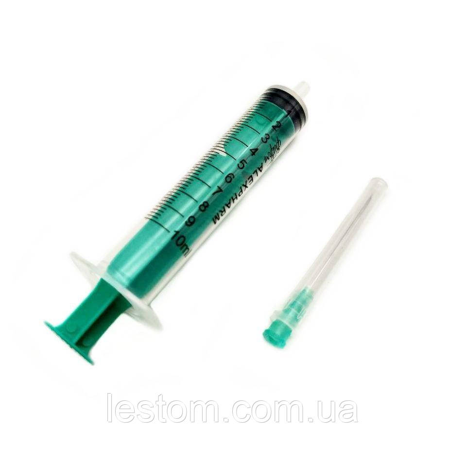 Шприц ін’єкційний 3-х компонентний 10 мл з голкою 21G (0,8 х 40 мм.), Luer Slip ALEXPHARM