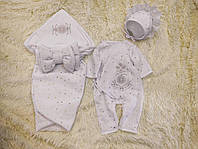 Муслиновый комплект одежды на выписку для новорожденных девочек, белый с глитером золотые звезды