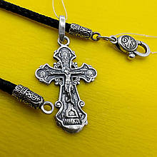 Комплект срібний хрестик із шовковим шнурком і срібною застібкою 925 проби