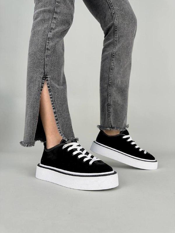 Кеди жіночі замшеві чорні, фото 1