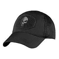 Тактическая армейская бейсболка Punisher Rip-Stop Black/кепка армейская черная с липучками для шеврона/