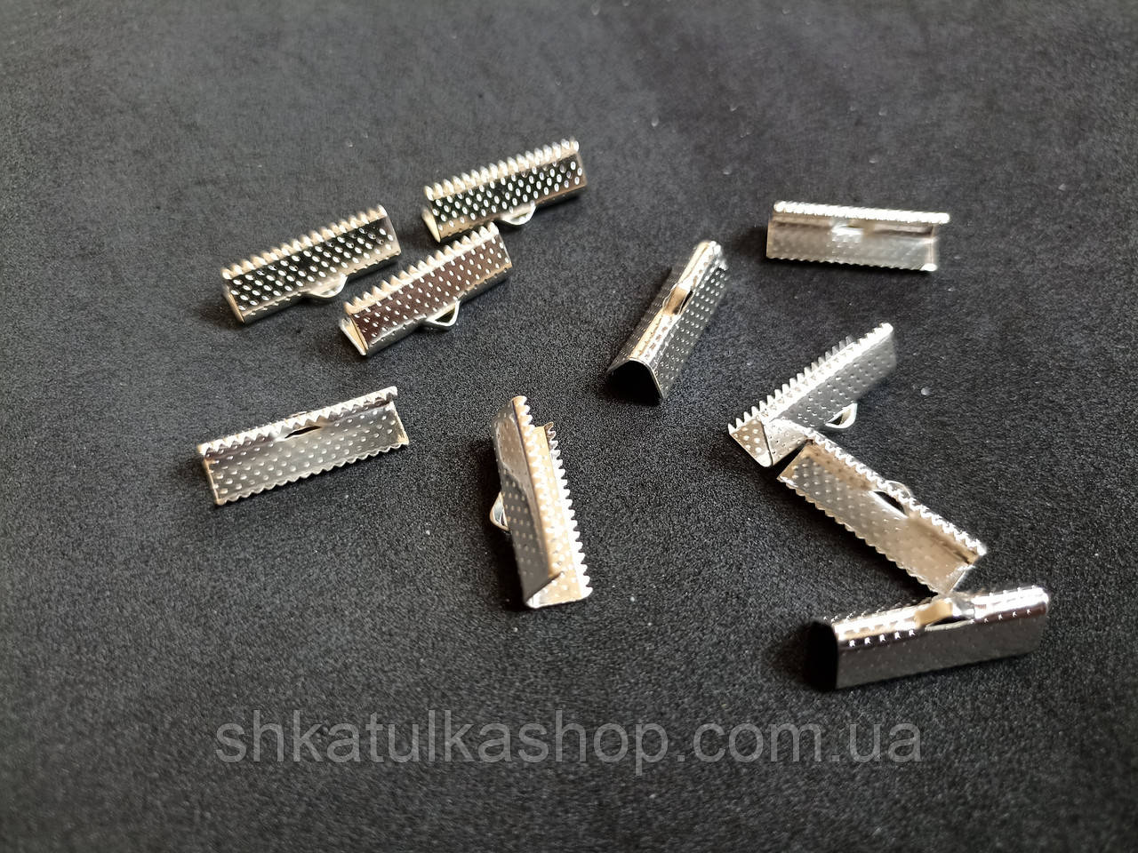 (20шт) Кінцівка затискач для стрічок 2см, срібло, фото 1