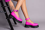 Туфлі жіночі шкіряні рожеві на масивній підошві, фото 7