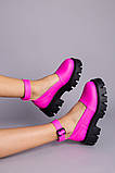 Туфлі жіночі шкіряні рожеві на масивній підошві, фото 8