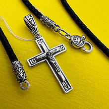 Срібний чоловічий хрестик та шовковий шнурок  срібло 925 проби