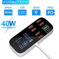 Мережевий зарядний пристрій ASOMETECH Asometech 40 W PD3.0 QC 3.0 8 USB