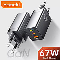 Мережевий зарядний пристрій Toocki GAN 67-65 W (2 Type-C + 1 USB) Black