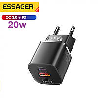 Мережевий зарядний пристрій Essager 20W GaN mini Type c (PD)+ USB (QC3.0) 20w