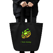 Велика Еко-сумка шопер вмістна Пончик з доларами (9227-3995-BKWD) чорна