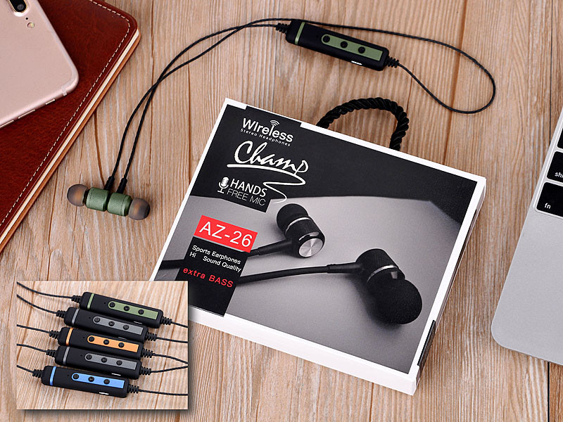 Навушники вакуумні з мікрофоном Bluetooth магніт AZ-26-BT, фото 1