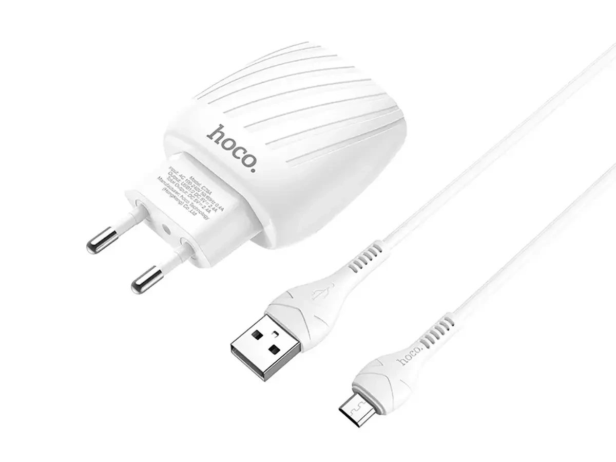 Зарядний пристрій 220В USBx2 з кабелем USB - micro USB Hoco C78A Max Energy
