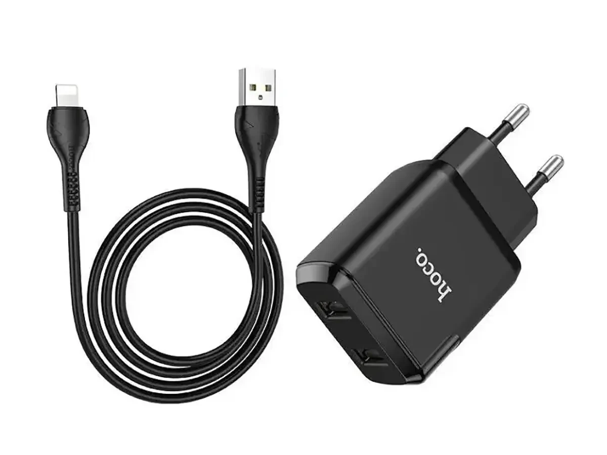 Зарядний пристрій 220В USBx2 з кабелем USB - Lightning Hoco N7 Speedy, фото 1