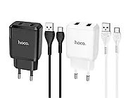 Зарядний пристрій 220В USBx2 з кабелем USB - Type-C Hoco N7 Speedy, фото 4