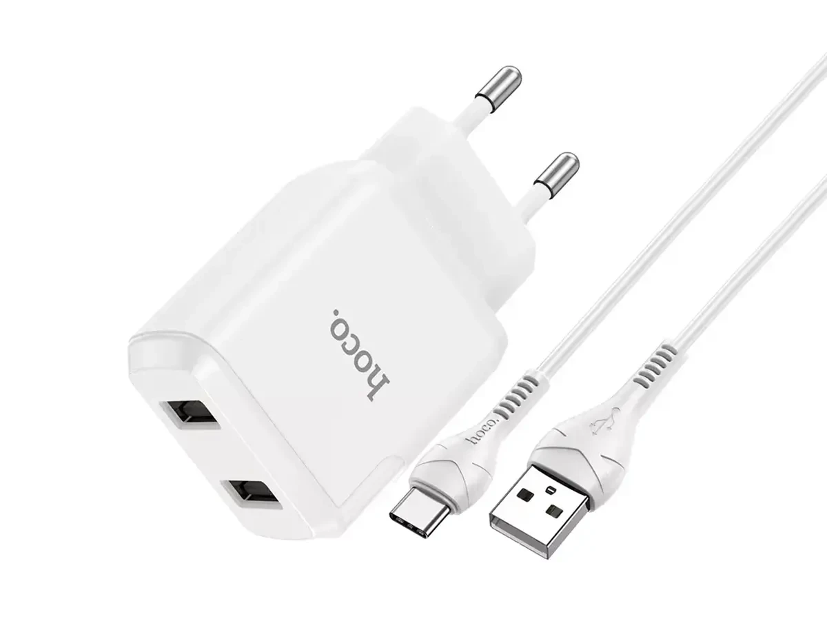 Зарядний пристрій 220В USBx2 з кабелем USB - Type-C Hoco N7 Speedy