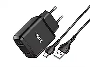 Зарядний пристрій 220В USBx2 з кабелем USB - Type-C Hoco N7 Speedy, фото 5