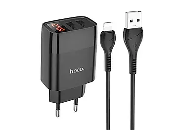 Зарядний пристрій 220В USBx2 з кабелем USB - Lightning Hoco C86A Illustrious