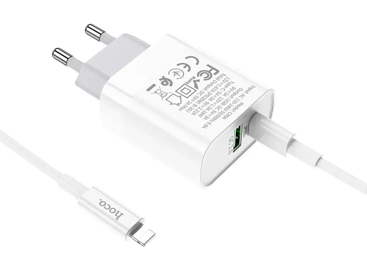Зарядний пристрій USBx1 220В з кабелем Type C - Lightning Hoco C80A Rapido