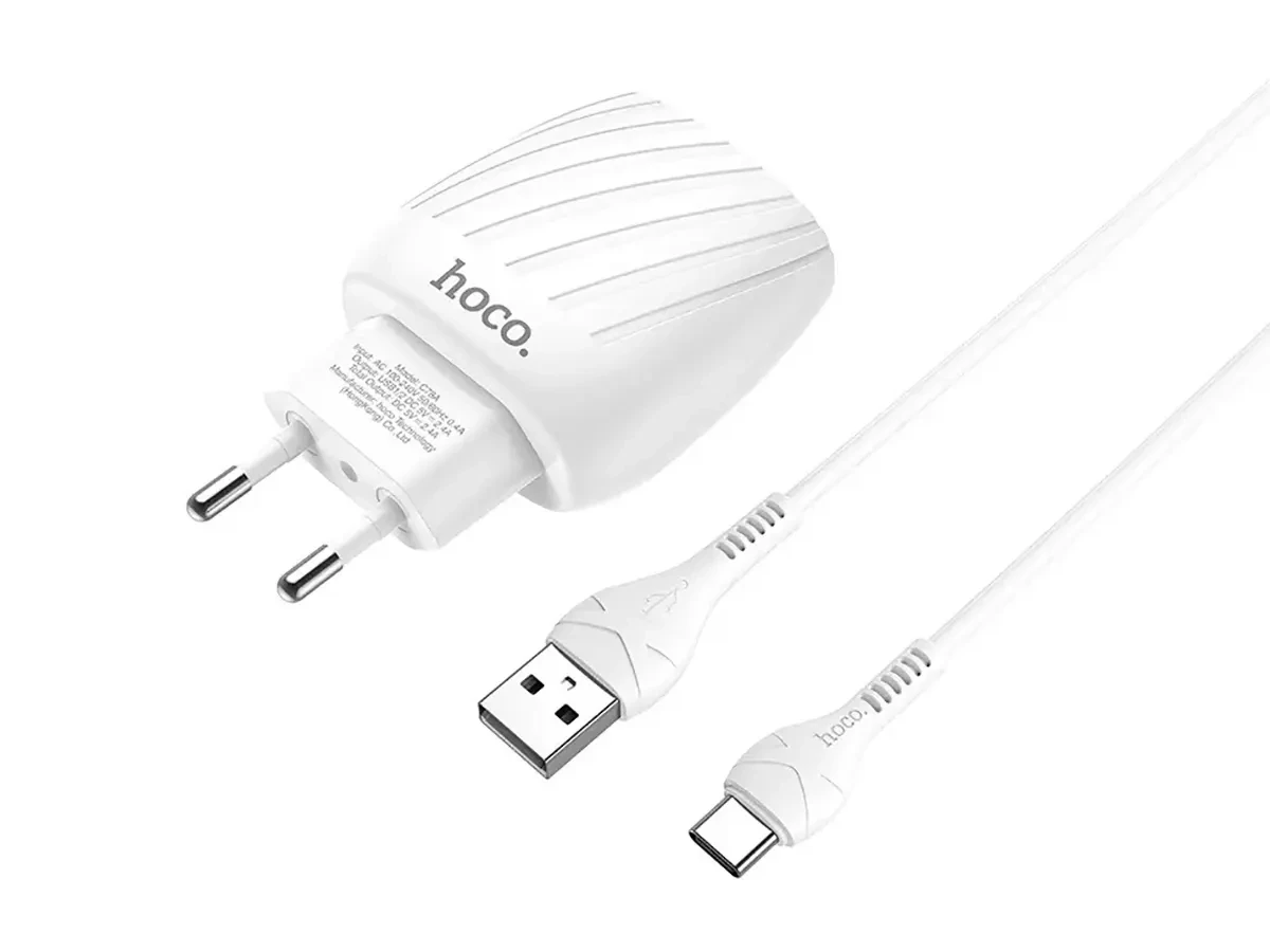 Зарядний пристрій 220В USBx2 з кабелем USB - Type-c Hoco C78A Max Energy, фото 1