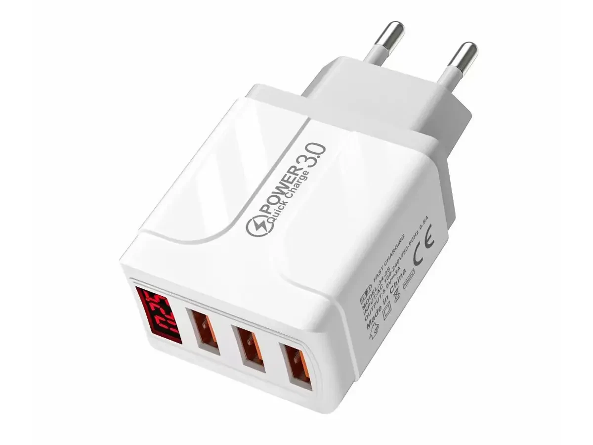 Зарядний пристрій 220В 3,0А USBx3 LCD Fast Charging 36-2S