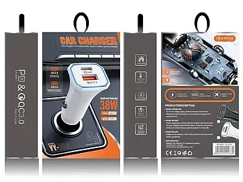 Зарядний пристрій 12В 3,0А 20Вт QC3.0 USBx1 Type-Cx1 YY-C03