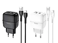 Зарядний пристрій 220В USBx2 з кабелем USB - Lightning Hoco C77A Highway, фото 3