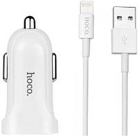 Автомобільний зарядний пристрій 1USB Hoco Z2 White + USB Cable iPhone
