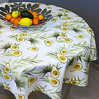 Скатерть водоотталкивающая тефлоновая на круглый стол, скатерть белая водоотталкивающая с Авокадо