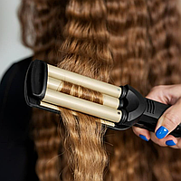Плойка для волос 3 волны Kemei Km 2022 18 мм, тройная плойка волна для кудрей и локонов, три волны