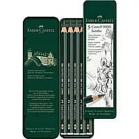 Набор чернографитных толстых карандашей 5 шт CASTELL 9000 Jumbo Faber-Castell (в метал. пенале, 8B-HB) 119305