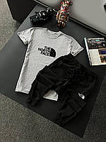 Спортивный костюм мужской лето The North Face Футболка + Спортивные штаны серый Комплект летний TNF ТНФ