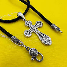 Срібний чоловічий хрестик та шовковий шнурок  срібло 925