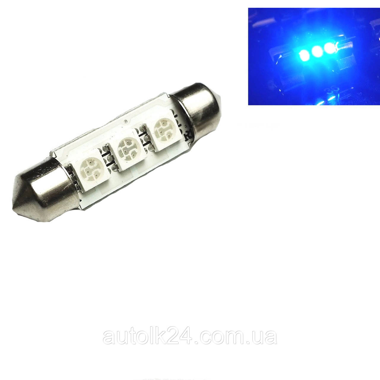 LED-лампа C5W (blau) CANBUS 39 мм 3 SMD5050 12V колір синій, фото 1
