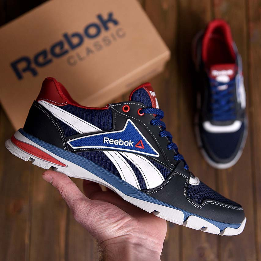 Чоловічі літні кросівки (шкіра, текстиль), сині кроси, чоловіче взуття на літо, розмір 40 41 42 43 44 45, фото 1