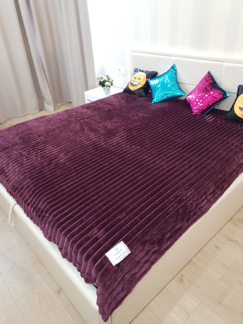Великий двоспальний плед на ліжко шарпей євро розмір 200х230см бордового кольору 1660, фото 1