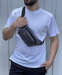 Чоловіча сумка бананка в сірому кольорі | Поясна сумка через плече