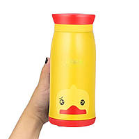 Термобутылка детская 350 мл, Happy Animals "Уточка", из нержавеющей стали, Желтый / Термос для детей