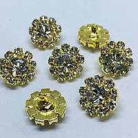 Ґудзик золотий  зі стразами з металевим вушком 12мм*1шт