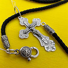 Срібний чоловічий хрестик на шовковому шнурку срібло 925 проби