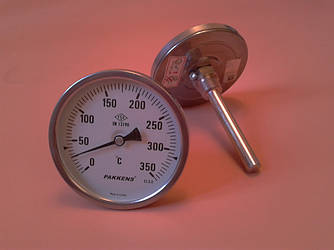 Термометр біметалічний PAKKENS Ø100мм від 0 до 350 градусів, трубка-капіляр 10 см з різьбою 1/2" Туреччина ZIPMARKET