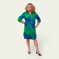 Женское штапельное платье рубашка, рукав 3/4, размер overzase 46-54,черное, зеленое, оранжевое 100% Хлопок
