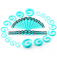 Набір розтяжок у вуха (54 шт.). Плаги та розтяжки конусні та спіральні для тунелів у вуха