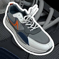 Мужские весенние кроссовки серый+оранжевый, белая подошва, удобные № 22-9868, BASS ( р. 40-45)